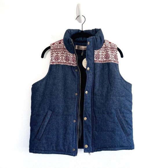 E2 Clothing Women's Boho Aztec Denim Vest Size Medium NWT Casual Modern Cozy - Picture 2 of 16